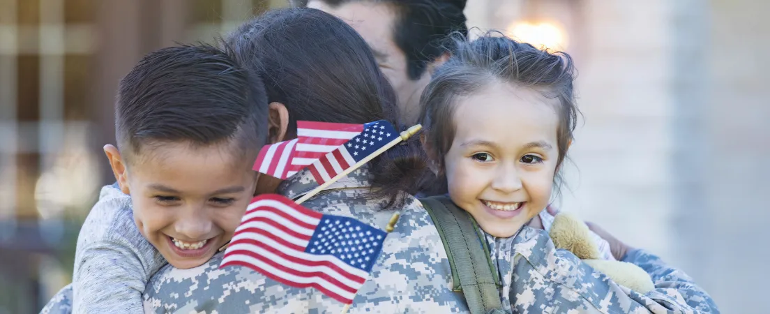 Overcoming substance abuse with ASAP support and TRICARE rehabs concept pic shows female soldier with her children