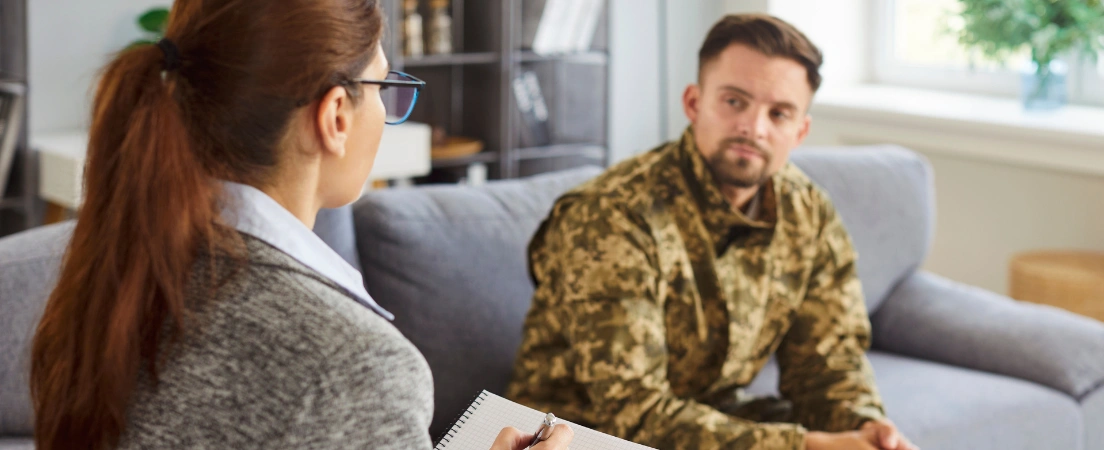Image of Marine receiving assessment and guidance from a licensed counselor for substance misuse